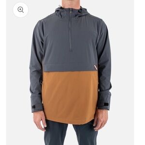 Jetty XL Men's The Halifax Anorak Navy Camel Colorblock Hood Large Pocket